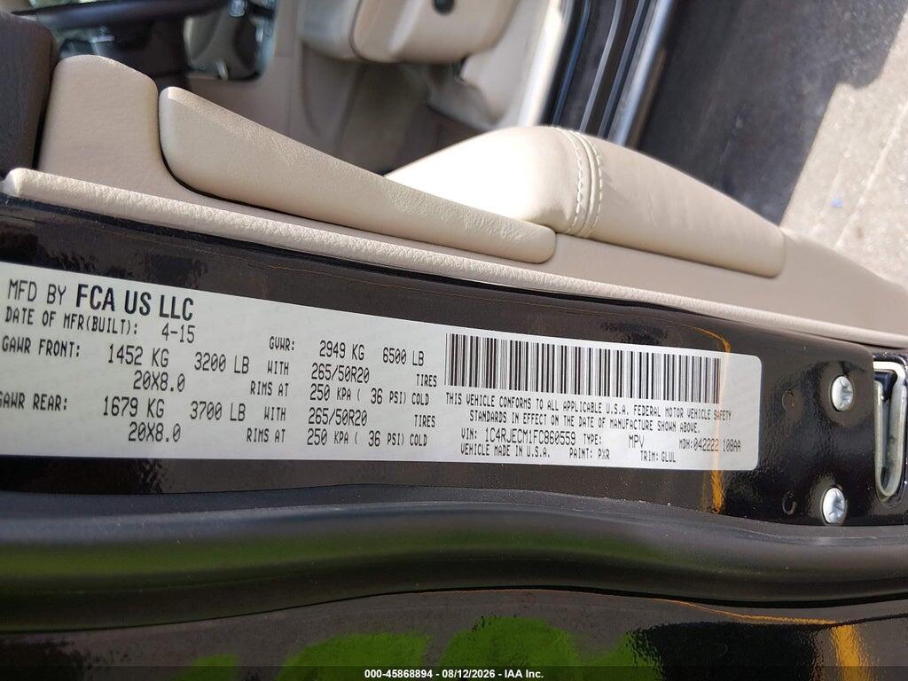 1C4RJECM1FC860559 2015 JEEP GRAND CHEROKEE photo no. 9
