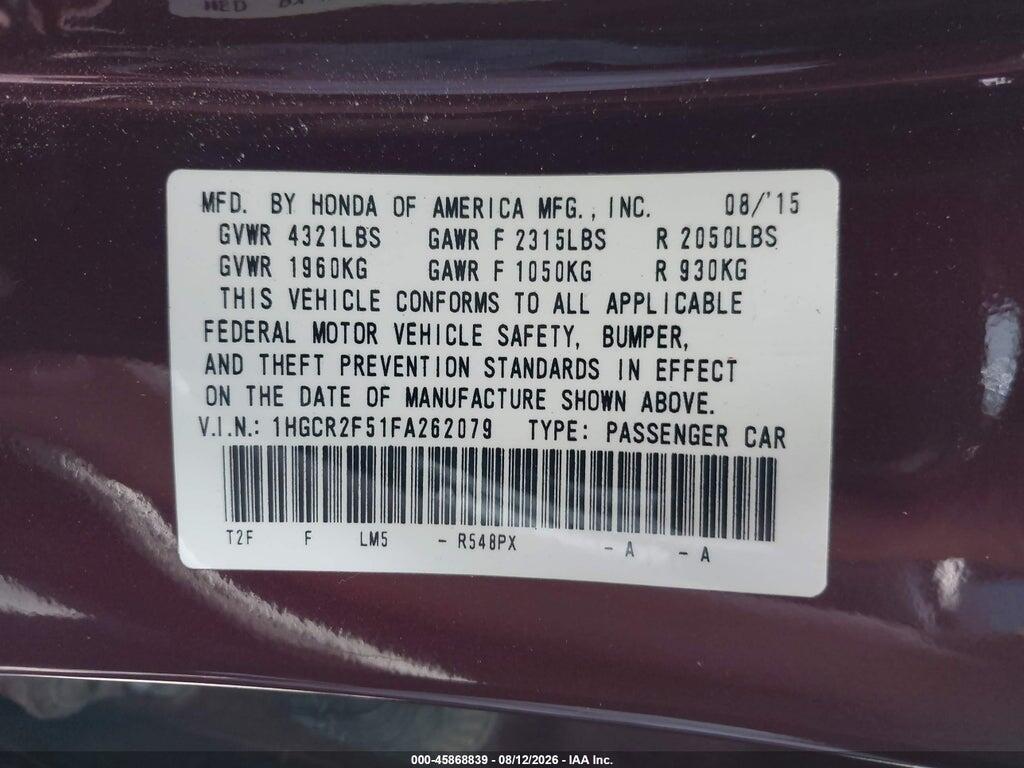 1HGCR2F51FA262079 2015 HONDA ACCORD photo no. 9