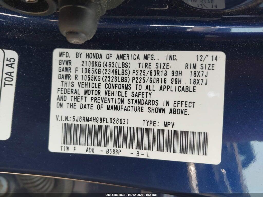 5J6RM4H98FL026031 2015 HONDA CR-V photo no. 9
