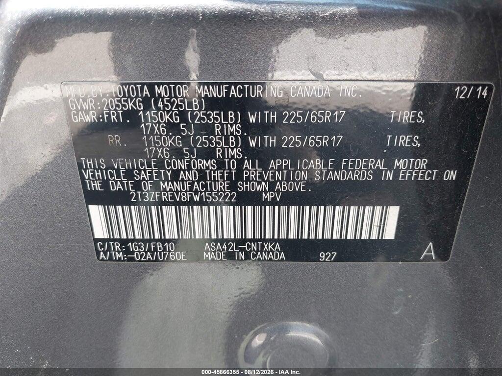 2T3ZFREV8FW155222 2015 TOYOTA RAV4 photo no. 9