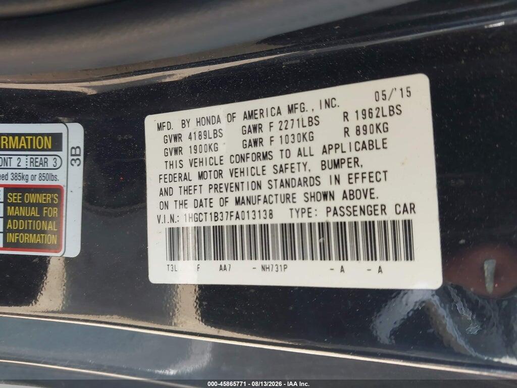 1HGCT1B37FA013138 2015 HONDA ACCORD photo no. 9