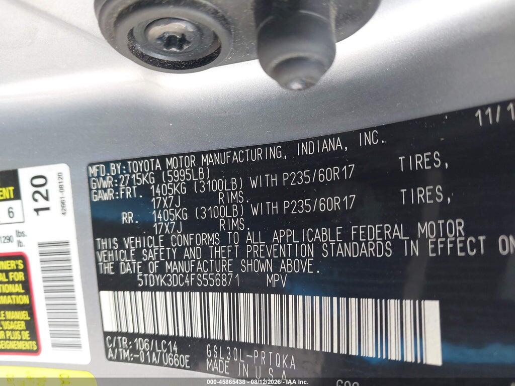5TDYK3DC4FS556871 2015 TOYOTA SIENNA photo no. 9