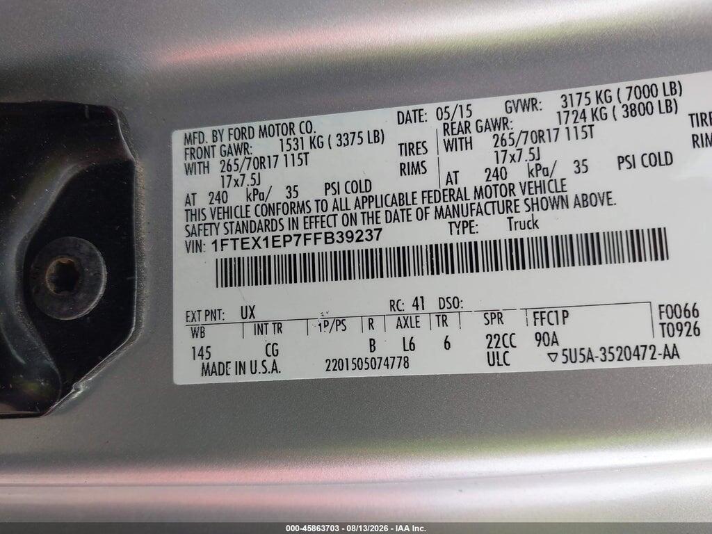1FTEX1EP7FFB39237 2015 FORD F-150 photo no. 9