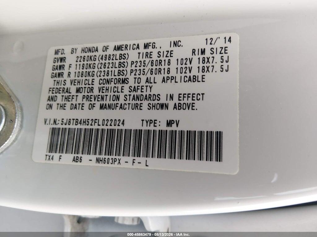 5J8TB4H52FL022024 2015 ACURA RDX photo no. 9