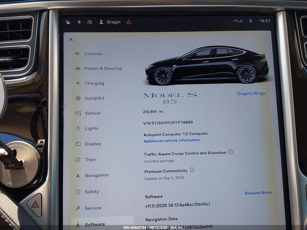5YJSA1H13FFP74889 2015 TESLA MODEL S photo no. 7