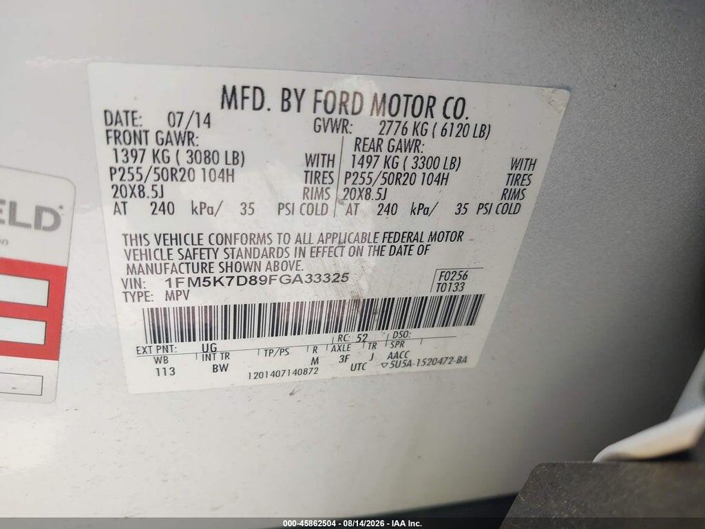 1FM5K7D89FGA33325 2015 FORD EXPLORER photo no. 9