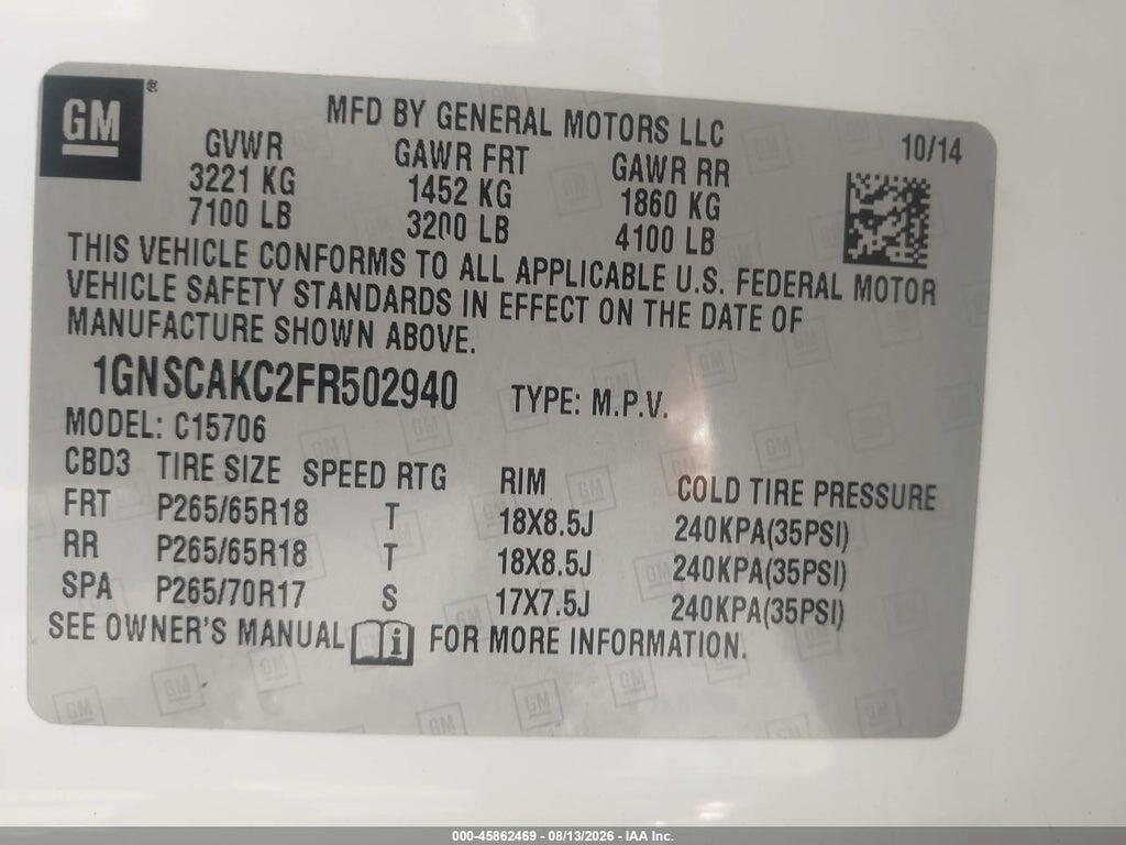 1GNSCAKC2FR502940 2015 CHEVROLET TAHOE photo no. 9