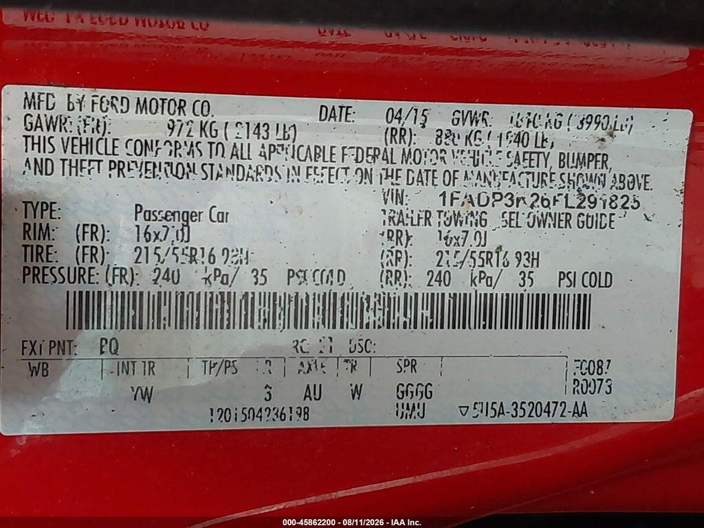 1FADP3K26FL291825 2015 FORD FOCUS photo no. 9