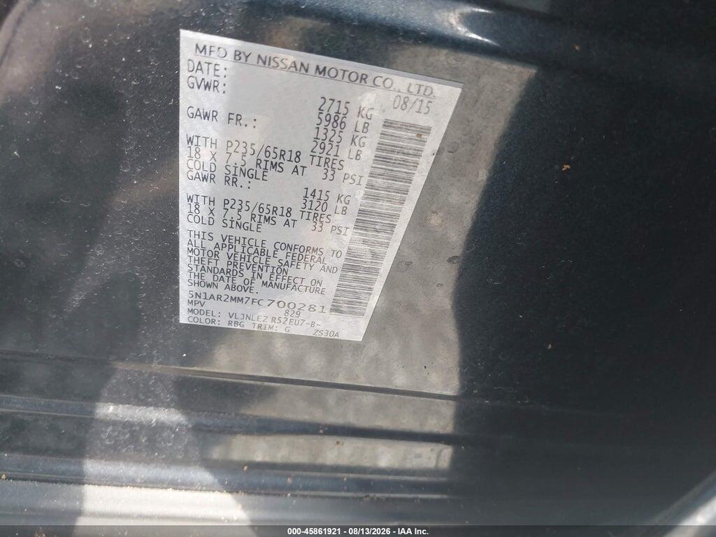 5N1AR2MM7FC700281 2015 NISSAN PATHFINDER photo no. 9