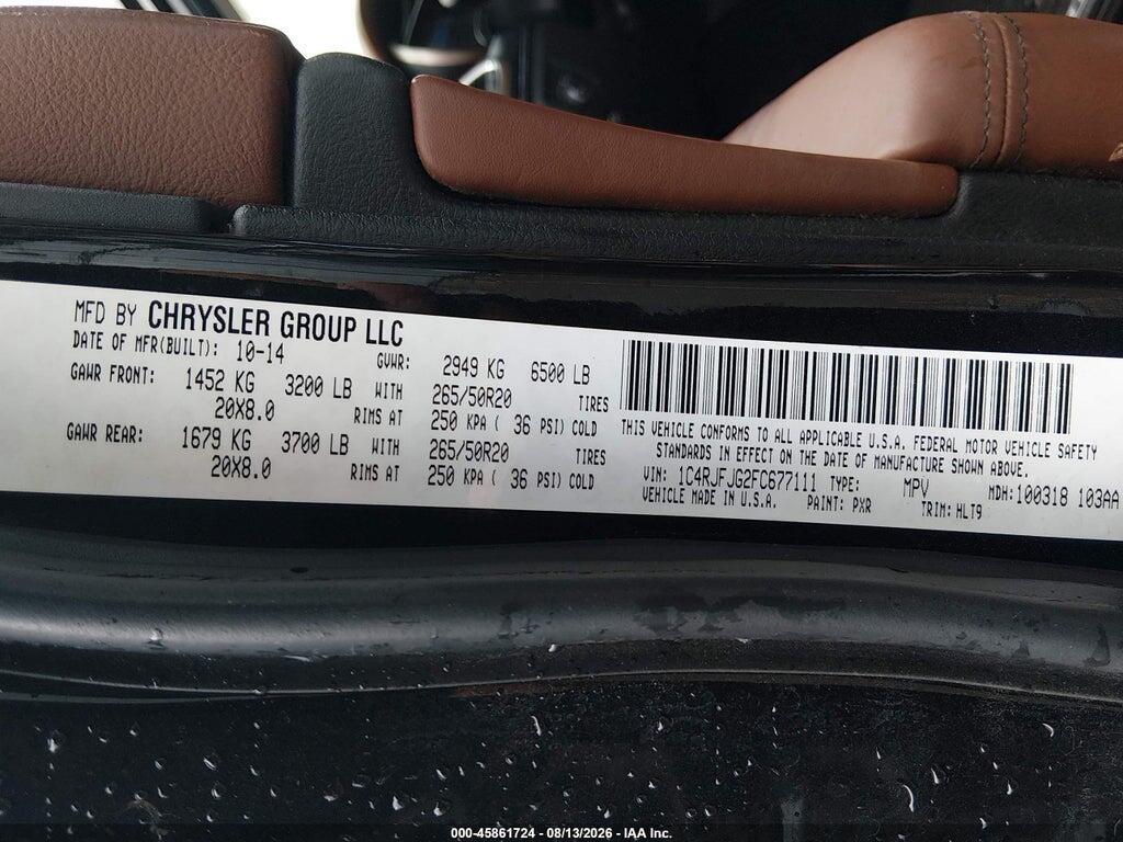 1C4RJFJG2FC677111 2015 JEEP GRAND CHEROKEE photo no. 9