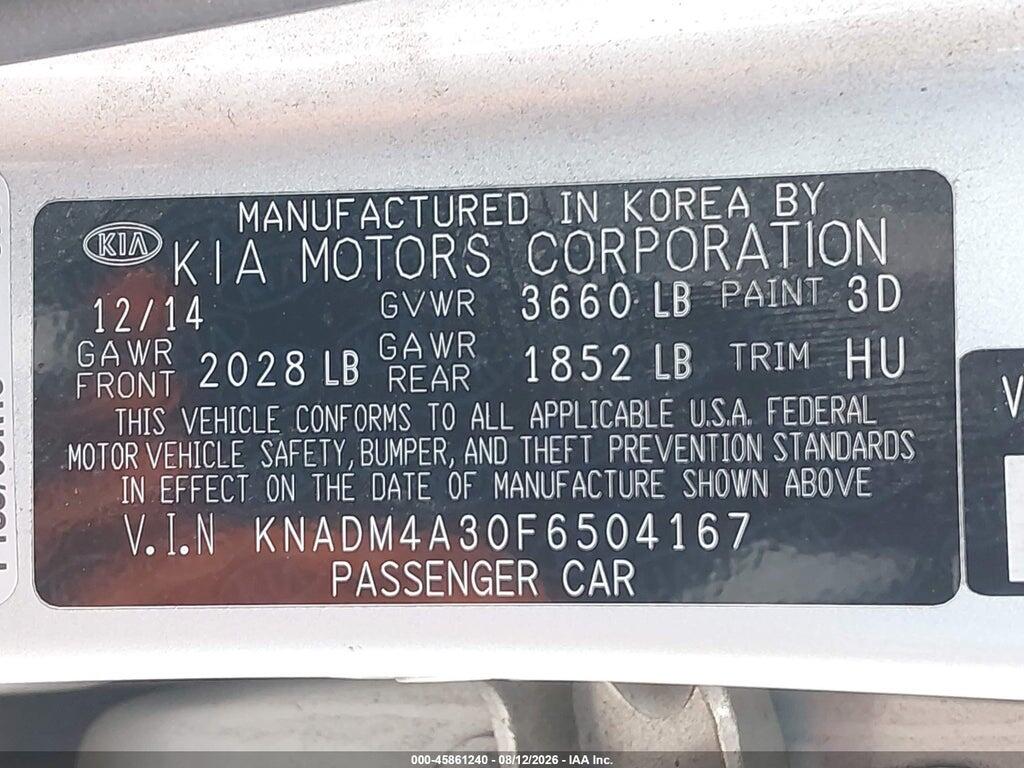 KNADM4A30F6504167 2015 KIA RIO photo no. 9