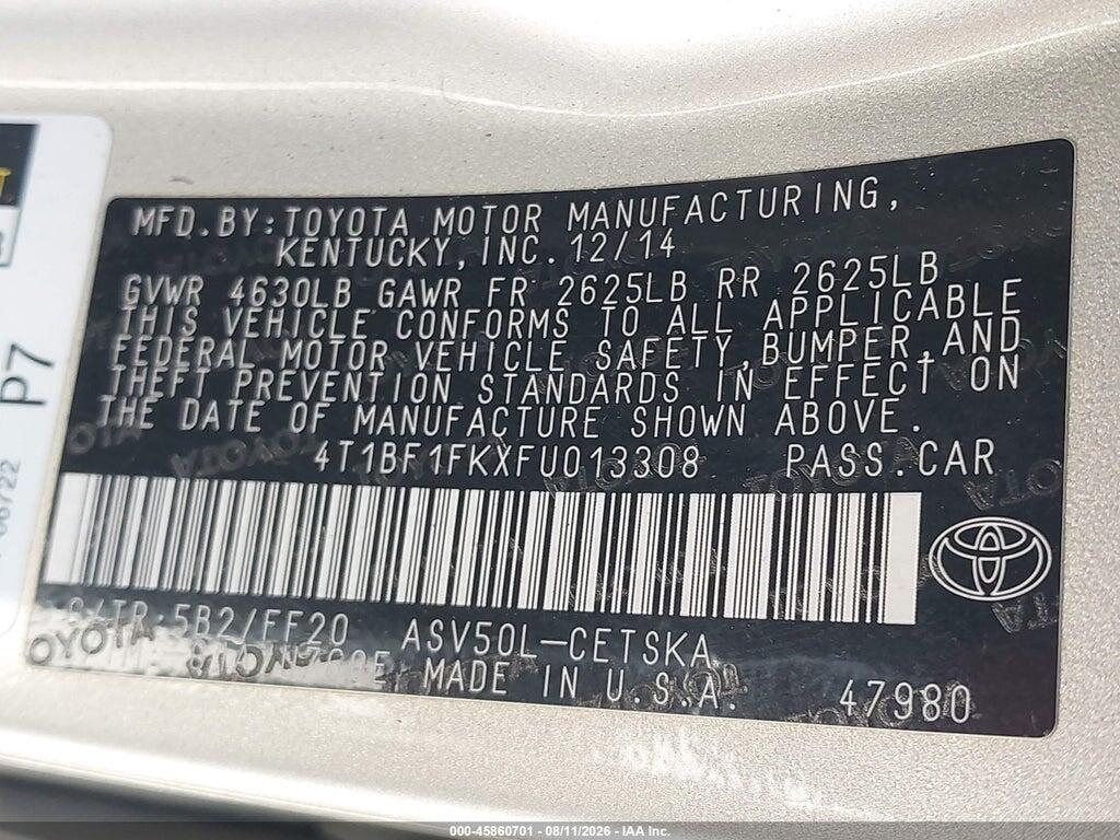 4T1BF1FKXFU013308 2015 TOYOTA CAMRY photo no. 9