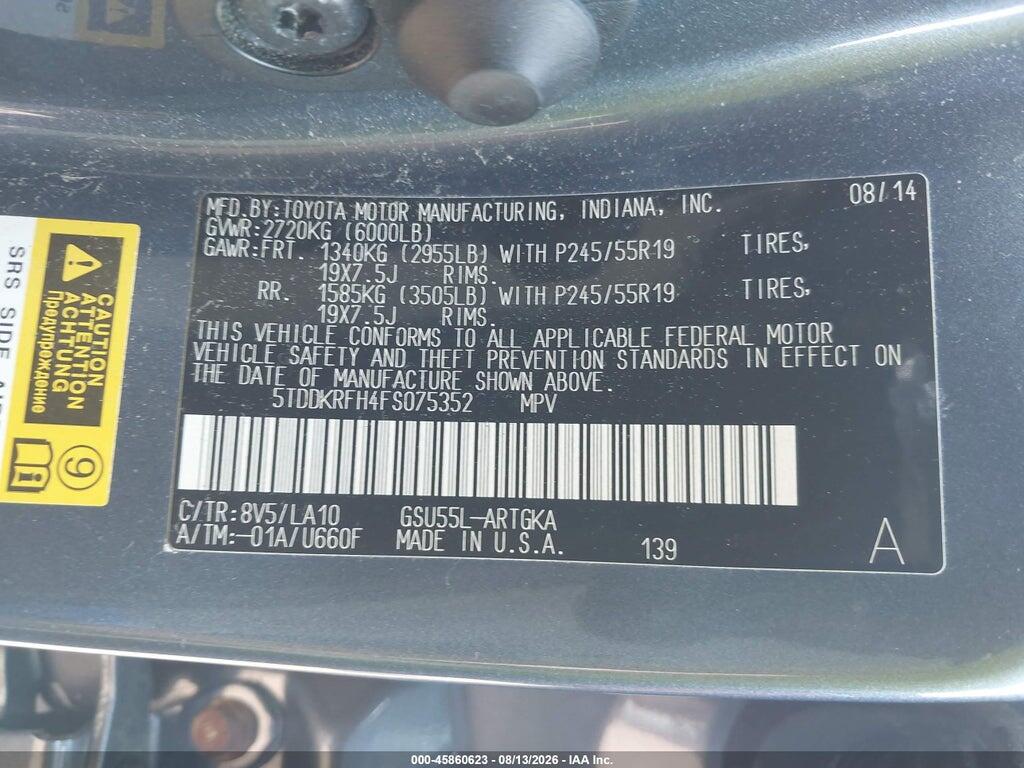 5TDDKRFH4FS075352 2015 TOYOTA HIGHLANDER photo no. 9