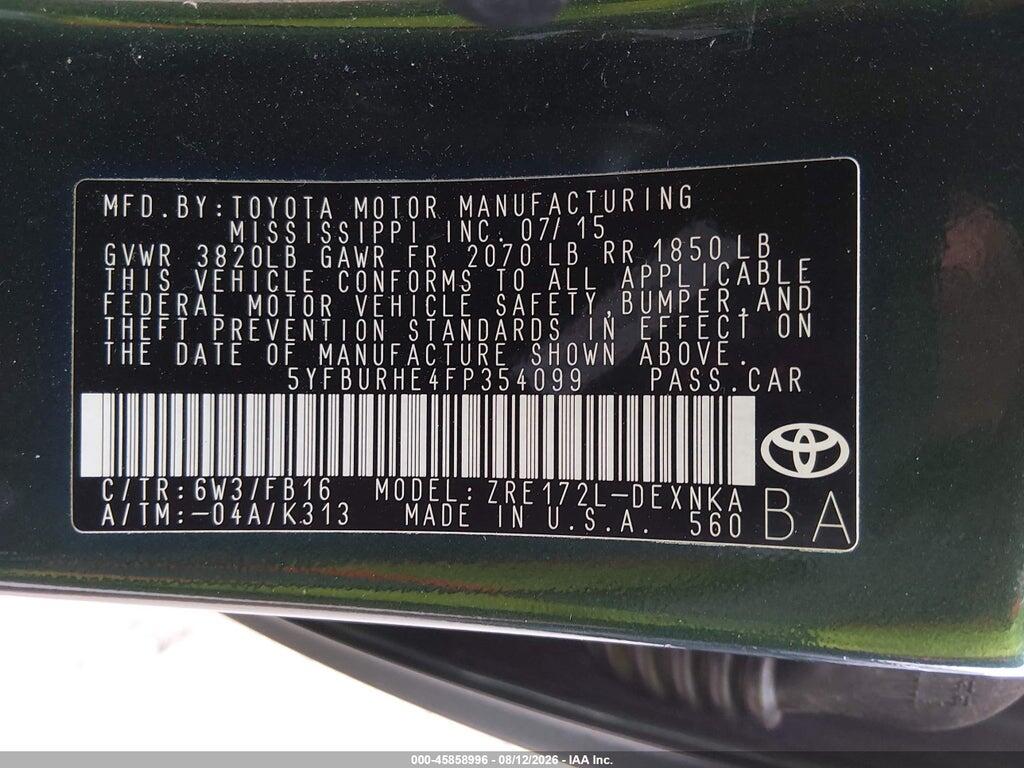 5YFBURHE4FP354099 2015 TOYOTA COROLLA photo no. 9