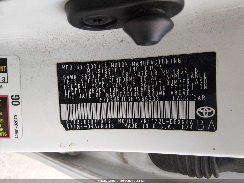 5YFBURHE6FP266333 2015 TOYOTA COROLLA photo no. 9