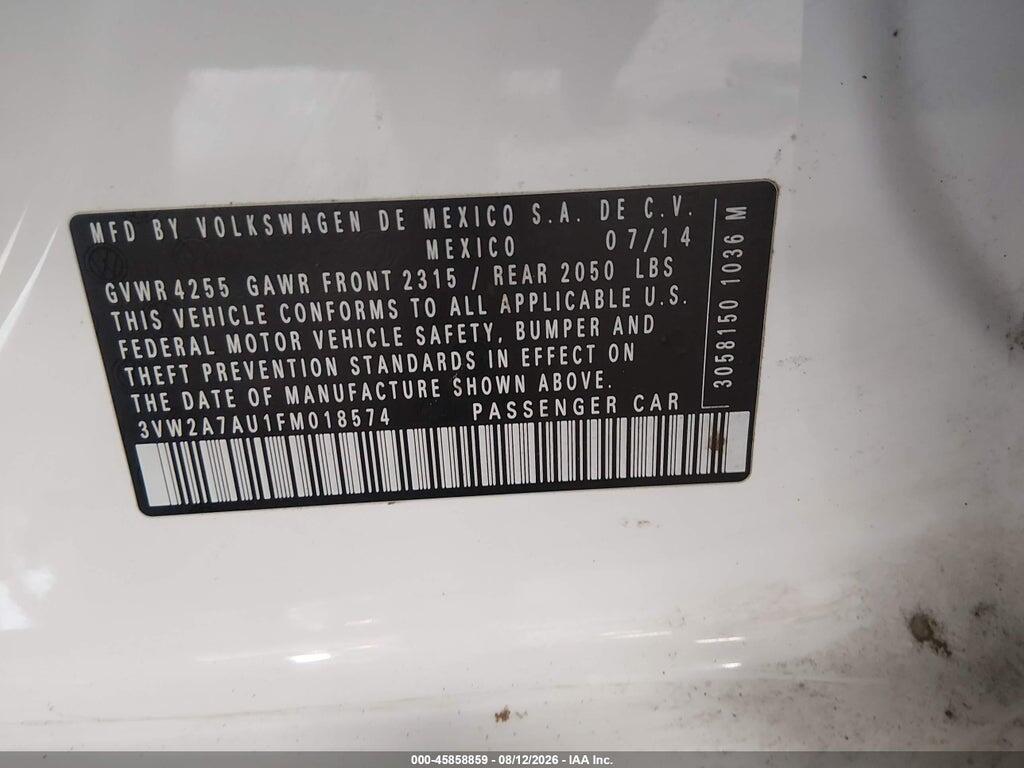 3VW2A7AU1FM018574 2015 VOLKSWAGEN GOLF photo no. 9