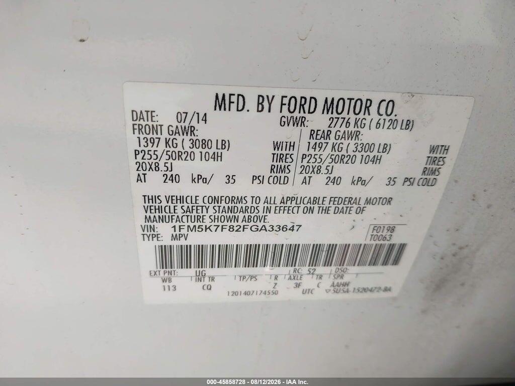 1FM5K7F82FGA33647 2015 FORD EXPLORER photo no. 9