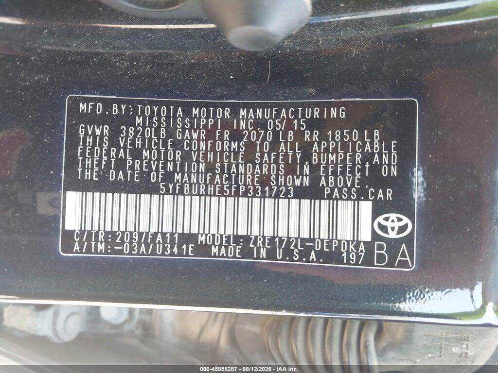 5YFBURHE5FP331723 2015 TOYOTA COROLLA photo no. 9