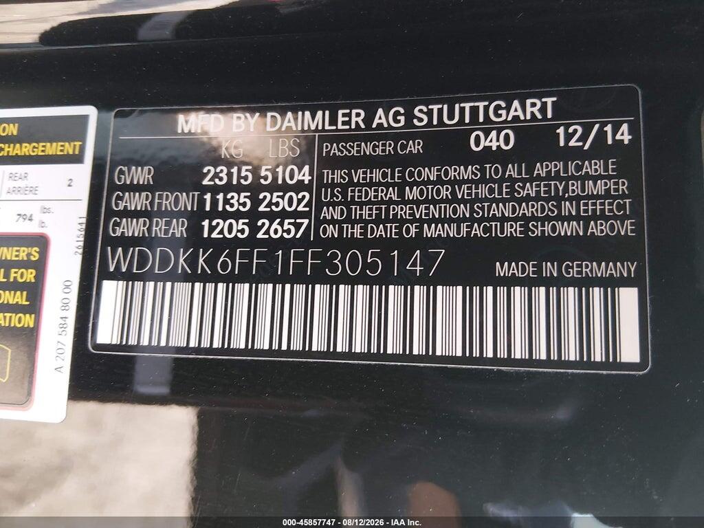 WDDKK6FF1FF305147 2015 MERCEDES-BENZ E 400 photo no. 9