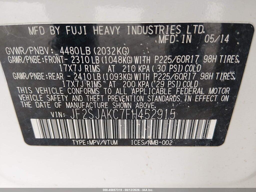 JF2SJAKC7FH452915 2015 SUBARU FORESTER photo no. 9