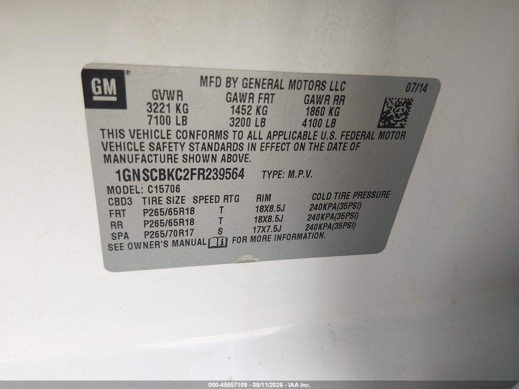 1GNSCBKC2FR239564 2015 CHEVROLET TAHOE photo no. 9