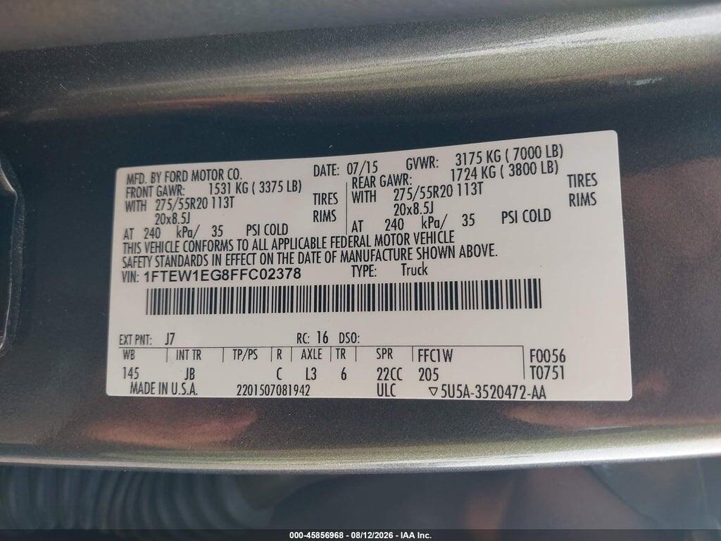 1FTEW1EG8FFC02378 2015 FORD F-150 photo no. 9