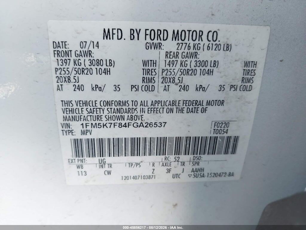 1FM5K7F84FGA26537 2015 FORD EXPLORER photo no. 9