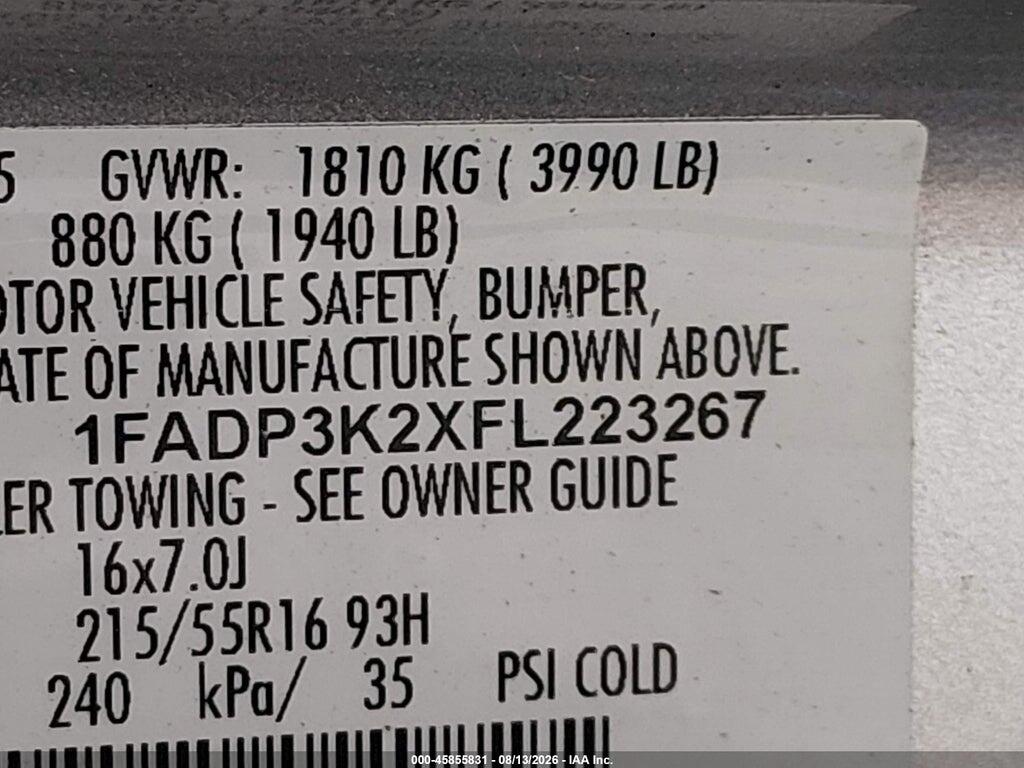 1FADP3K2XFL223267 2015 FORD FOCUS photo no. 9