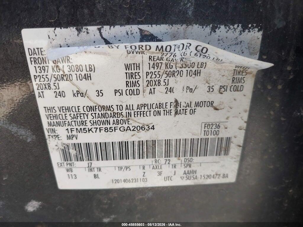 1FM5K7F85FGA20634 2015 FORD EXPLORER photo no. 9