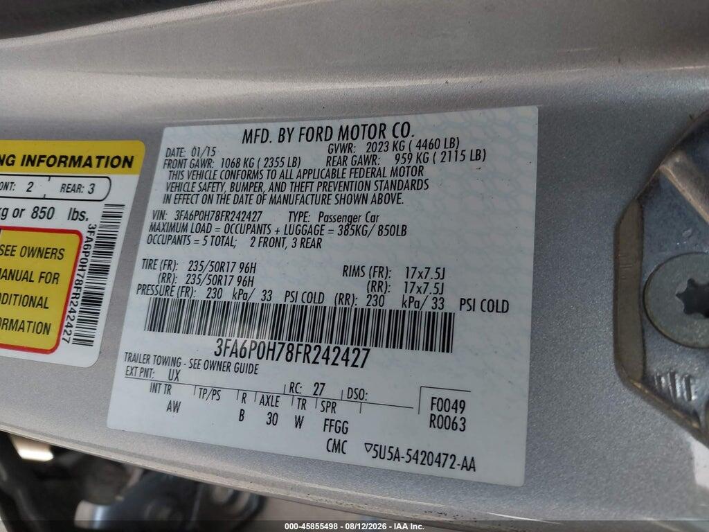 3FA6P0H78FR242427 2015 FORD FUSION photo no. 9
