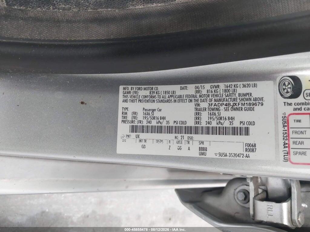 3FADP4BJXFM189679 2015 FORD FIESTA photo no. 9