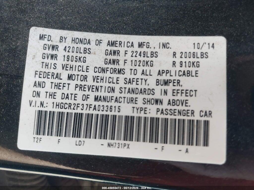 1HGCR2F37FA033615 2015 HONDA ACCORD photo no. 9