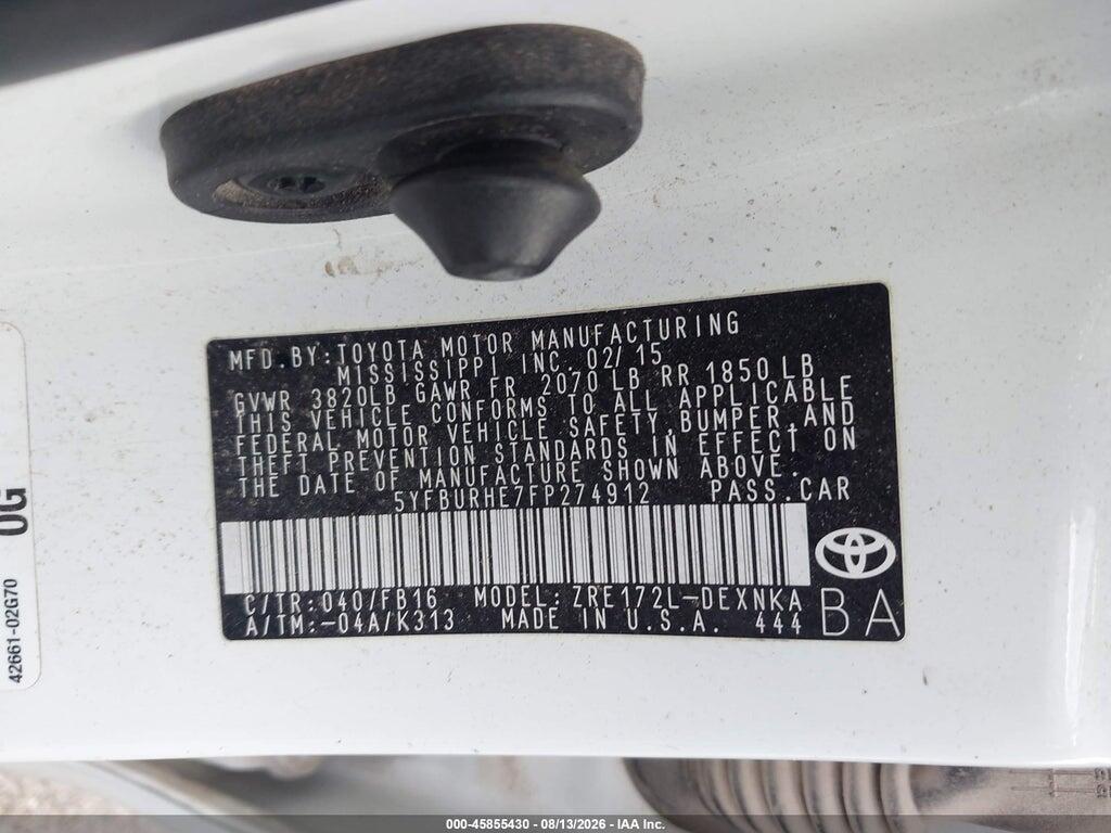 5YFBURHE7FP274912 2015 TOYOTA COROLLA photo no. 9