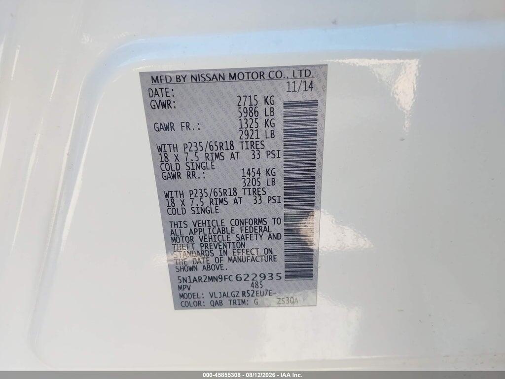 5N1AR2MN9FC622935 2015 NISSAN PATHFINDER photo no. 9