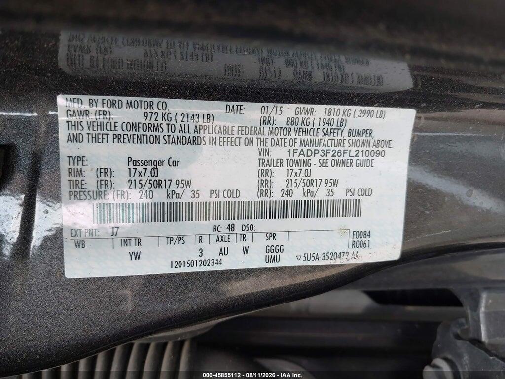 1FADP3F26FL210090 2015 FORD FOCUS photo no. 9