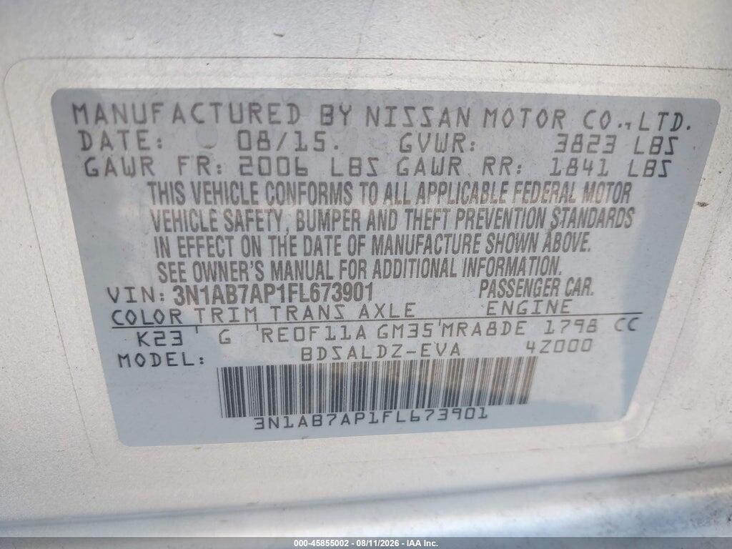3N1AB7AP1FL673901 2015 NISSAN SENTRA photo no. 9