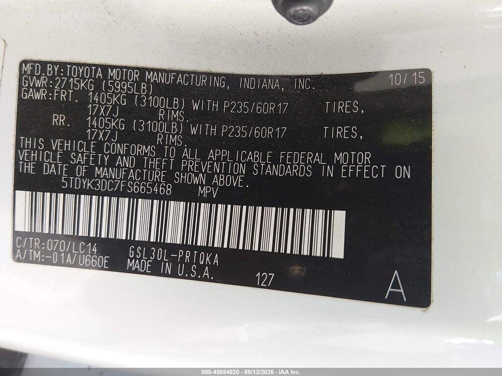 5TDYK3DC7FS665468 2015 TOYOTA SIENNA photo no. 9