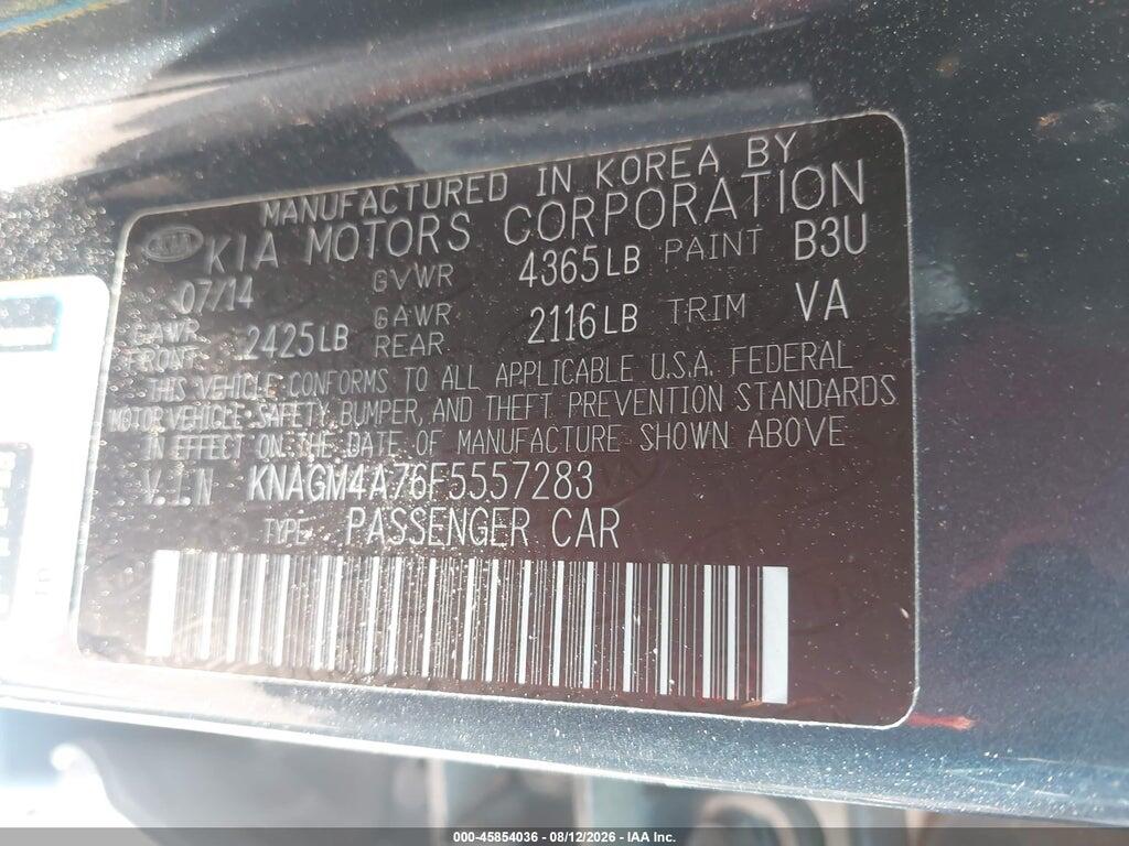 KNAGM4A76F5557283 2015 KIA OPTIMA photo no. 9