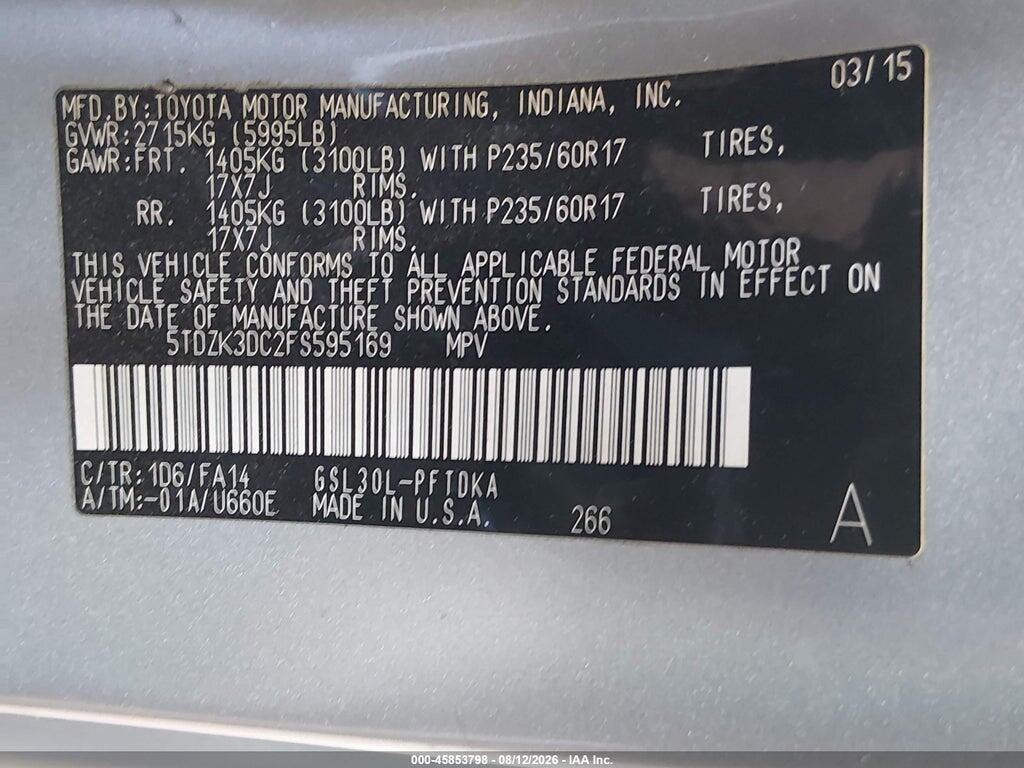 5TDZK3DC2FS595169 2015 TOYOTA SIENNA photo no. 9