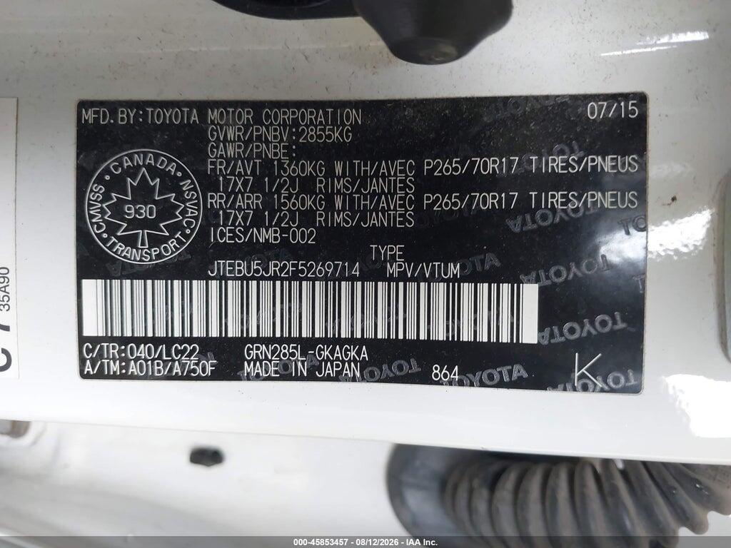 JTEBU5JR2F5269714 2015 TOYOTA 4RUNNER photo no. 9