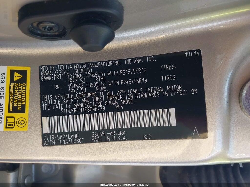 5TDDKRFH1FS098779 2015 TOYOTA HIGHLANDER photo no. 9