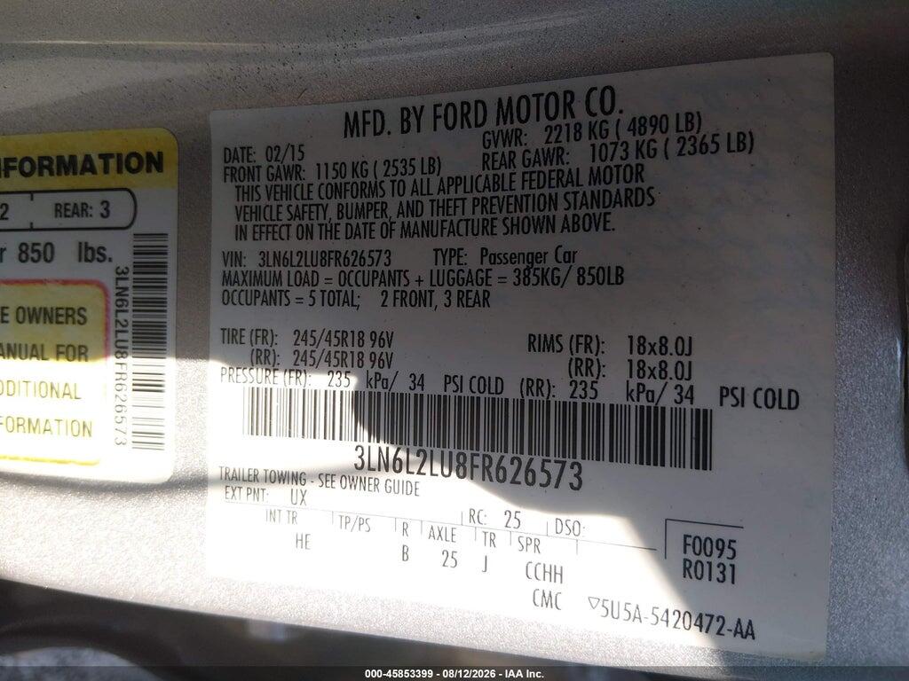 3LN6L2LU8FR626573 2015 LINCOLN MKZ HYBRID photo no. 9