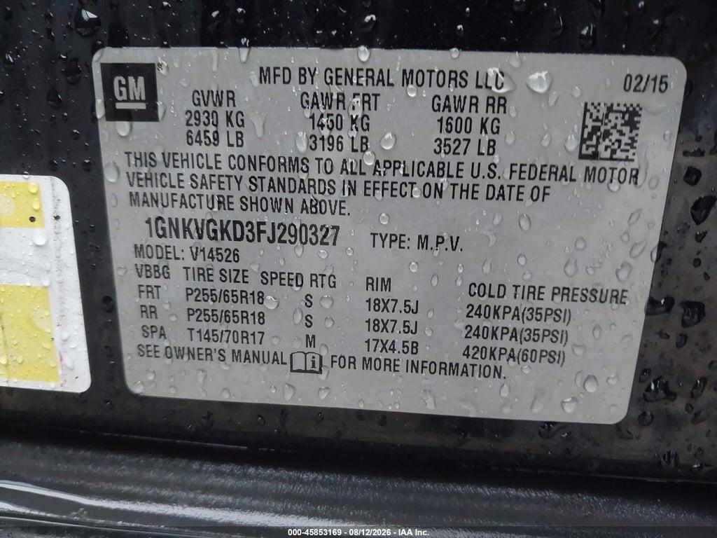 1GNKVGKD3FJ290327 2015 CHEVROLET TRAVERSE photo no. 9