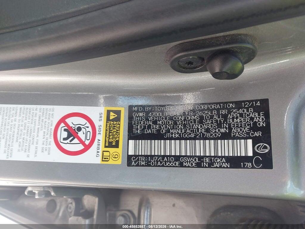JTHBK1GG4F2178209 2015 LEXUS ES 350 photo no. 9