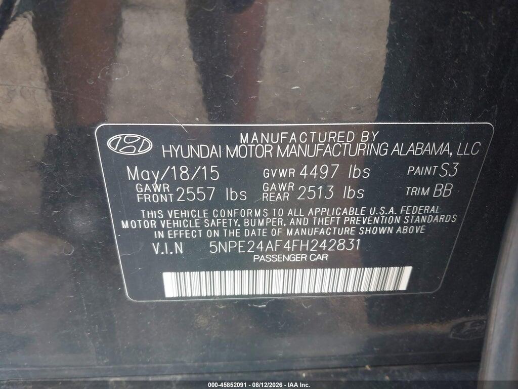 5NPE24AF4FH242831 2015 HYUNDAI SONATA photo no. 9