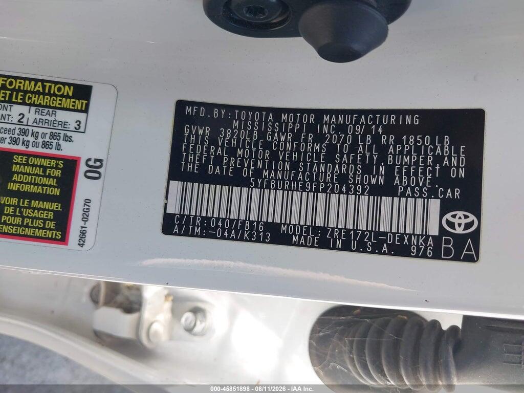 5YFBURHE9FP204392 2015 TOYOTA COROLLA photo no. 9