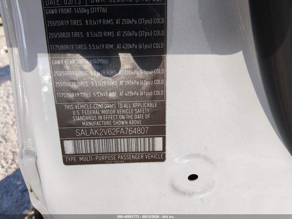 SALAK2V62FA764807 2015 LAND ROVER LR4 photo no. 9