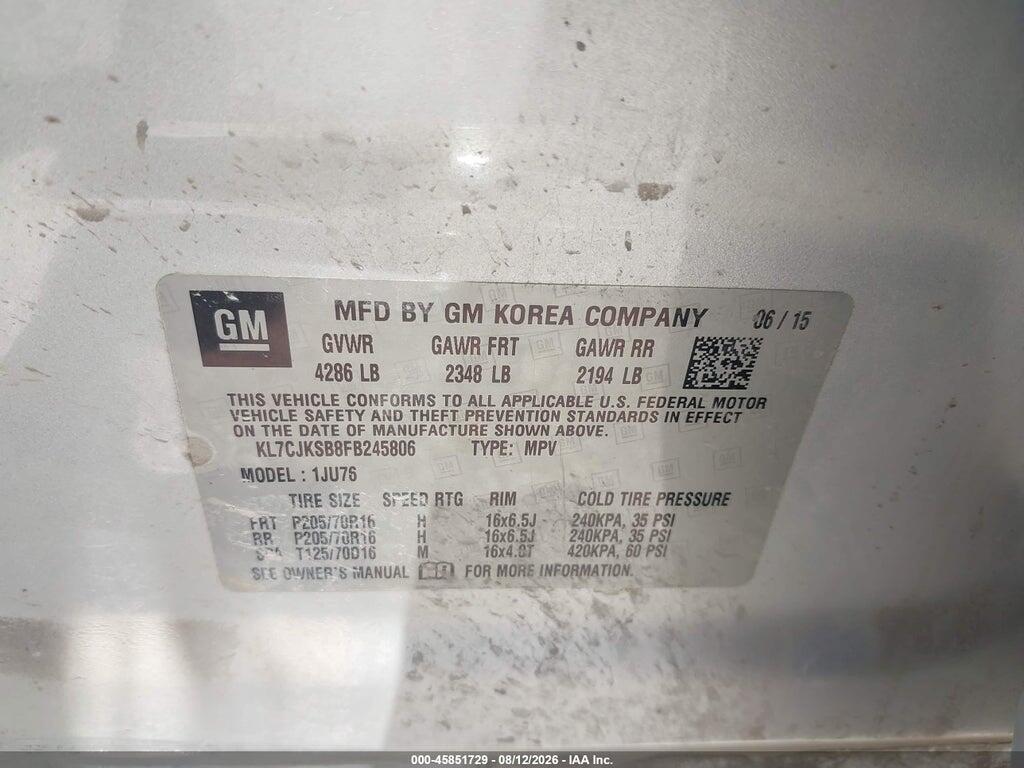 KL7CJKSB8FB245806 2015 CHEVROLET TRAX photo no. 9