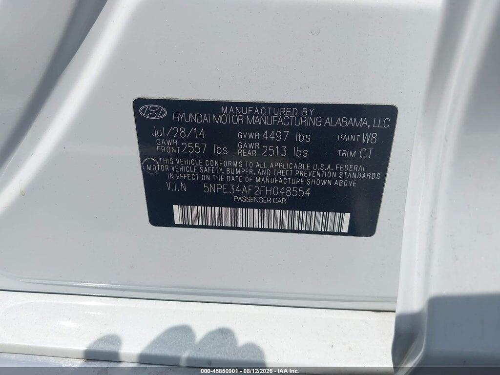 5NPE34AF2FH048554 2015 HYUNDAI SONATA photo no. 9