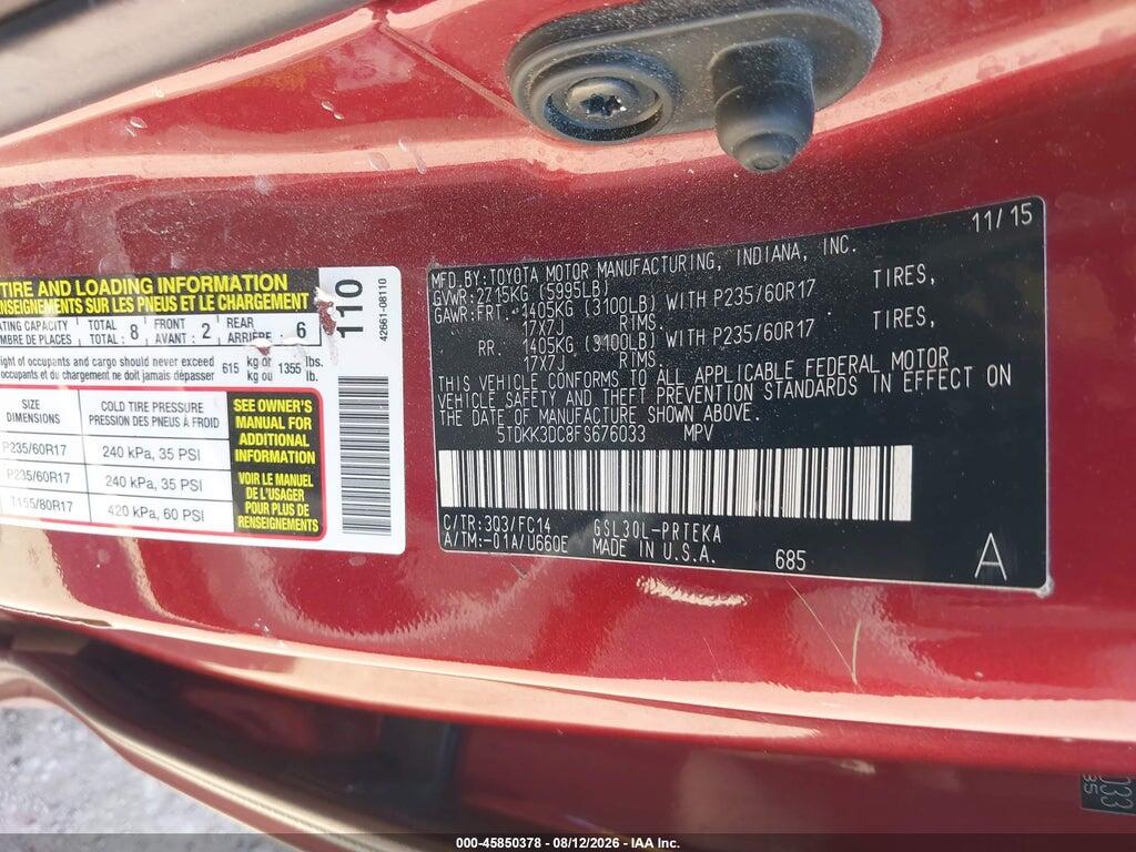 5TDKK3DC8FS676033 2015 TOYOTA SIENNA photo no. 9